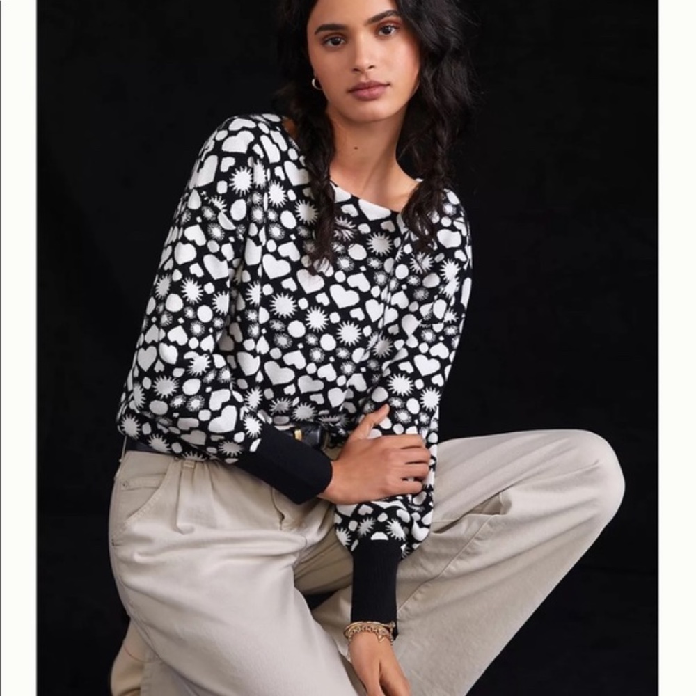 Anthropologie Maeve Boat Neck Hearts Sweater XL